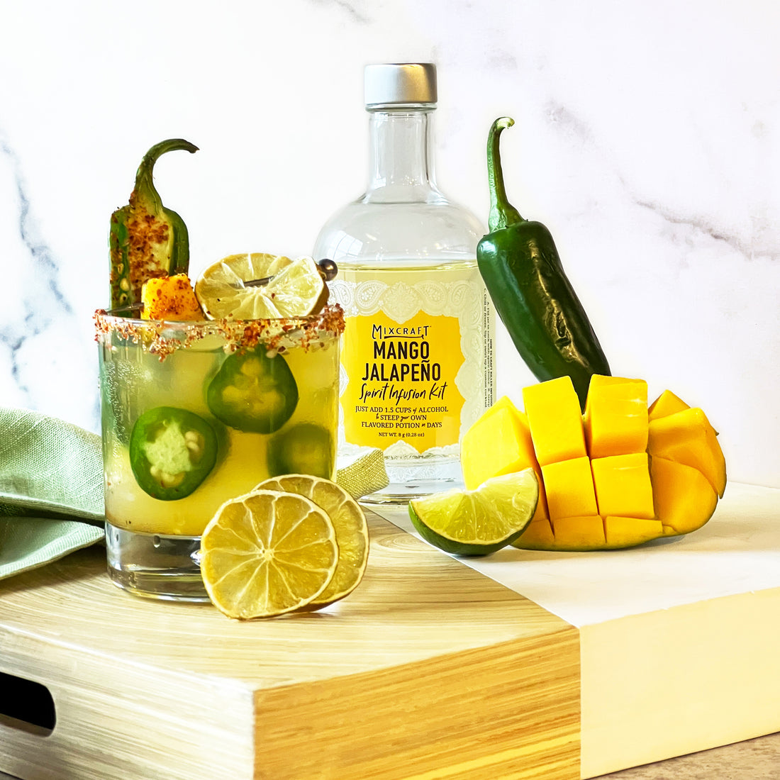 The "Burning Desire" cocktail is made with the Mango Jalapeño Spirit Infusion Kit