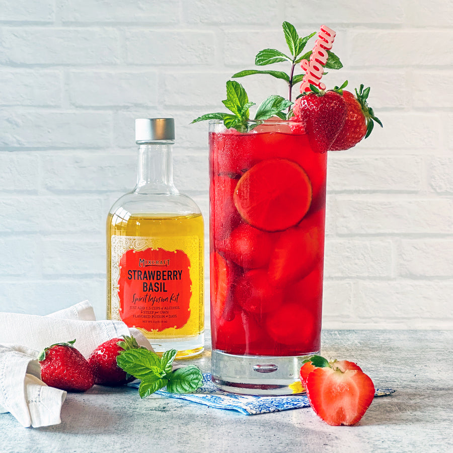 The "Summer Solstice" cocktail is made with the Strawberry Basil Spirit Infusion Kit